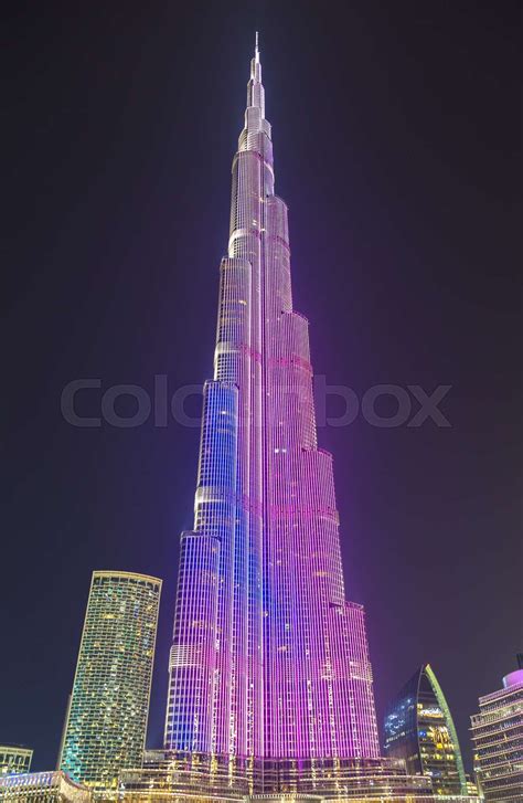 Burj Khalifa At Night In Dubai Stock Image Colourbox