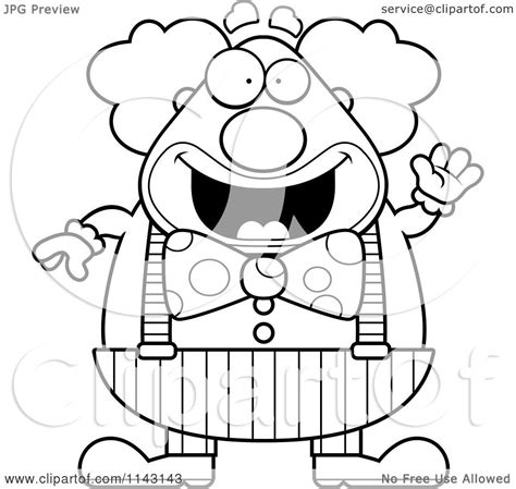 Cartoon Clipart Of A Black And White Waving Chubby Circus Clown