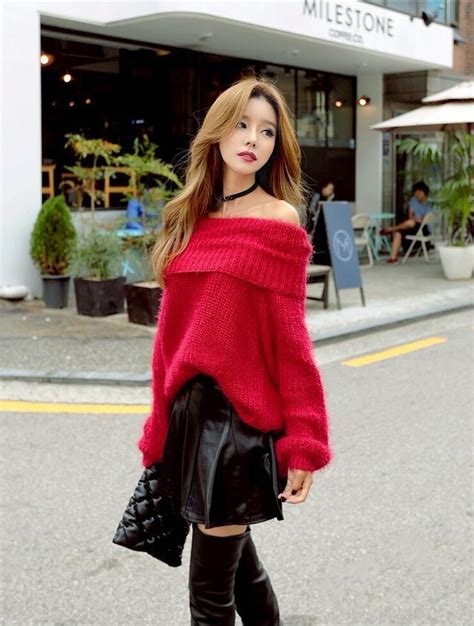 Pin By Stacy💋 ️💋 Blacy On Clothing Red Sweaters Fashion Korean Fashion Women Asian Fashion