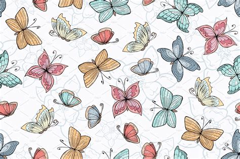 Pattern With Hand Drawn Butterflies Custom Designed Graphic Patterns