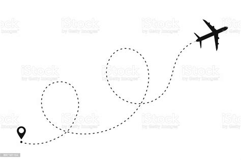 Airplane Path In Dotted Line Shape Route Of Plane Isolated On White Background Stock