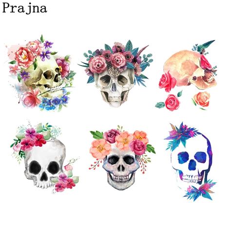 Prajna Mexican Skull Heat Transfer Patches Flower Skull Thermal