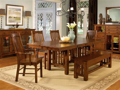 Laurelhurst Solid Oak Mission Table With 4 Side Chairs And 2 Arm Chairs