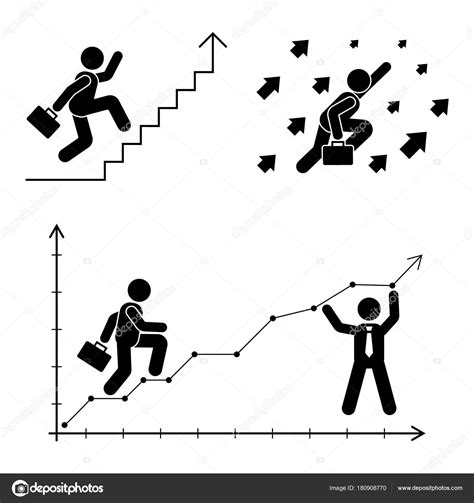 Stick Figure Poses Set Business Finance Chart Person Icon Employee