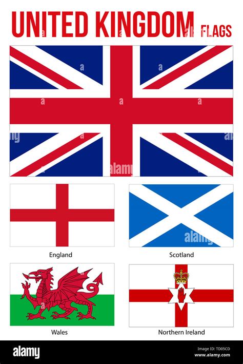 Reino Unido Banderas Colección Ilustración Vectorial Sobre Fondo Blanco Países Del Reino Unido
