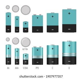 Battery Size Illustration Batteries Sizes Image Stock Illustration