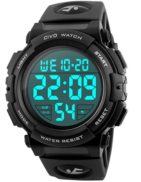 Mens Digital Sports Watches Military Big Numbers 50m Waterproof Large