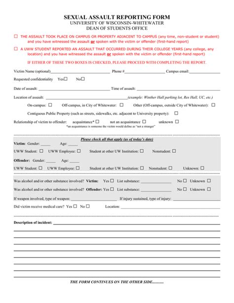 Sexual Assault Incident Mandated Reporting Form