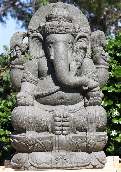 Sold Stone Seated Ganesh Statue With Ax And Cobra 40 116ls610 Hindu