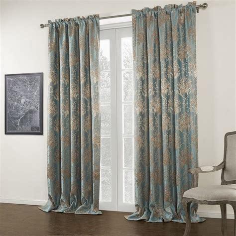 Jacquard Blue Floral Blackout Curtain Milan Curtains Panel Curtains