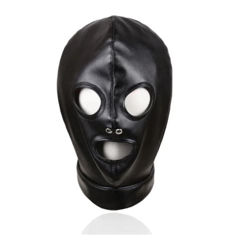 Gothic Mask Hoodsoft Pu Leather Exposed Mouth Eyes Fetish Bdsm Head Bondage Restraint Masks