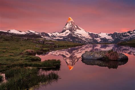 Download Landscape Reflection Lake Peak Mountain Nature Matterhorn Hd