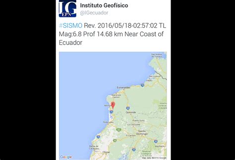 (actualización) otro temblor de 5.4 grados se registró a las 19:20 horas, con epicentro a 62 km al sureste de ciudad hidalgo, chiapas. Sismo de 6,8 grados se sintió con fuerza en las costas de Ecuador | El Diario Ecuador