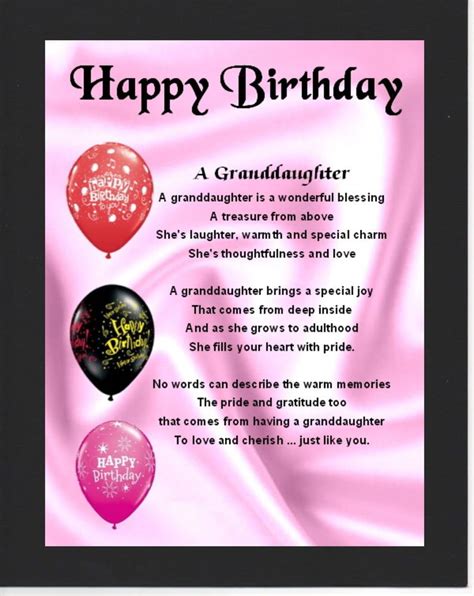 Personalised Mounted Poem Print Happy Birthday Design Granddaughter