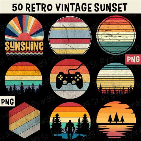 Retro Vintage Sunsets 50 Retro Sunset Clipart Png Digital Etsy