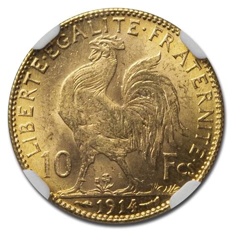 Buy 1914 France Gold 10 Francs Rooster Ms 64 Ngc Apmex