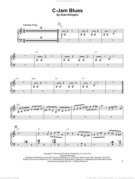 C Jam Blues Sheet Music For Piano Solo Transcription Pdf