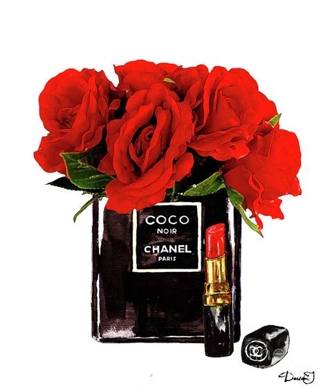 Chanel Perfume With Red Roses Painting By Del Art