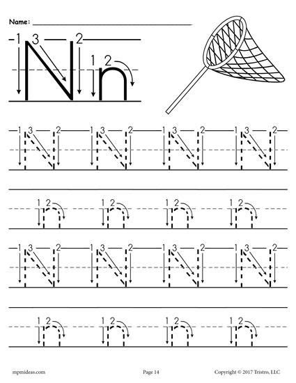 Alphabet printing exercises are an important first step in learning to write. Printable Letter N Tracing Worksheet With Number and Arrow ...