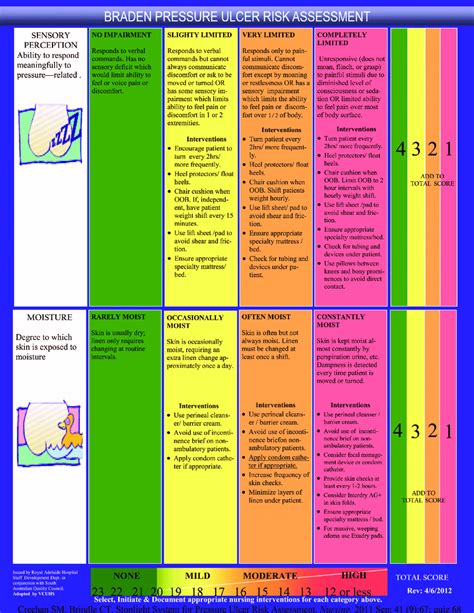 Braden Pressure Ulcer Risk Assessment Continued Download High