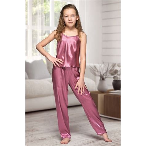 Soft Luxurious Girl Silk Satin Girls Satin Pyjama Set Sleepwear