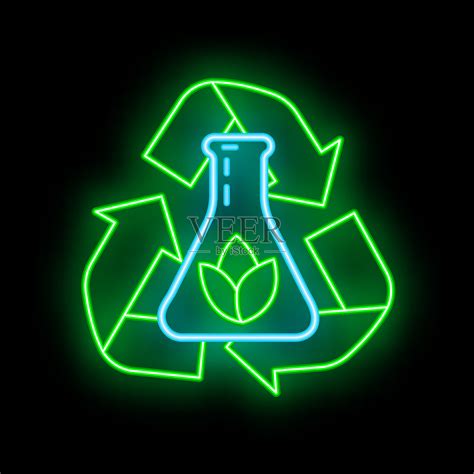 生态友好的替代能源和废物回收图标绿色生态地球概念发光氖平面矢量插图孤立的黑色插画图片素材 ID 419769131 Veer图库