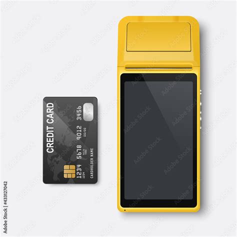 Vector Realistic Yellow 3d Payment Machine Pos Terminal Credit Card