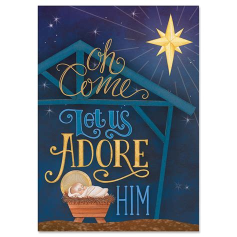 Adore Him Religious Christmas Cards Holiday Greeting Cards Set Of 18