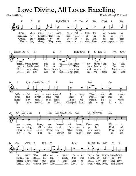 Free Lead Sheet Love Divine All Loves Excelling Hymn Sheet Music