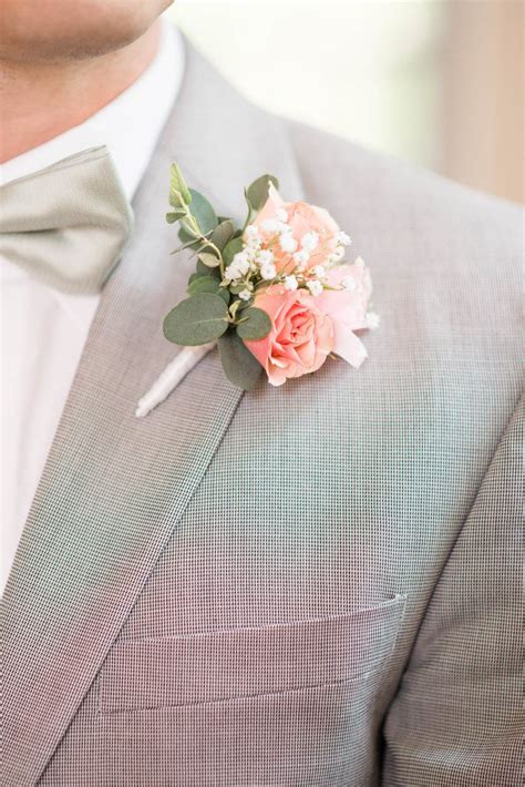Pink Roses And Babys Breath Boutonniere Audrey Rose Photography
