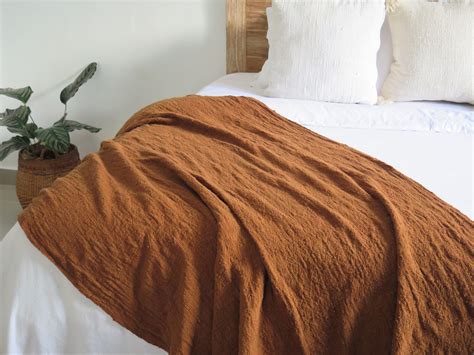 Handwoven Hand Dyed Rust Raw Cotton Throw Blanket Natural Organic Home