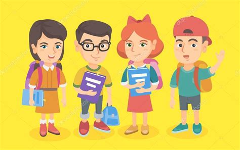 Group Of School Students With Backpacks And Books — Stock Vector