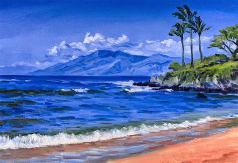 lukisan pemandangan laut gambar pantai  mudah  menggambar