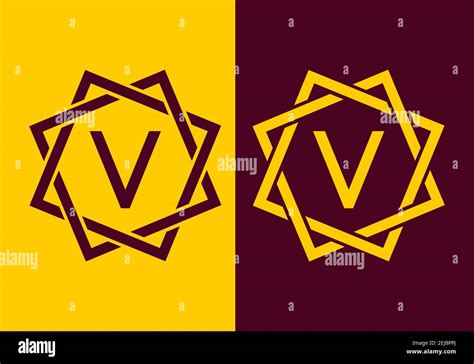Purple Yellow Of V Initial Letter In Frame Design Stock Vector Image