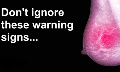 Some symptoms to look for include a new lump in the breast or underarm (armpit), and thickening or swelling of part of the breast.shutterstock. 5 Early warning signs of breast cancer most women ignore