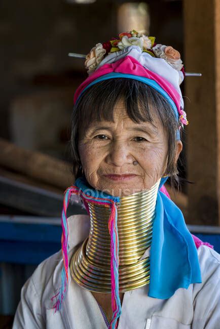 Senior Burmese Woman From Kayan Tribe Aka Padaung Long Neck Smiling
