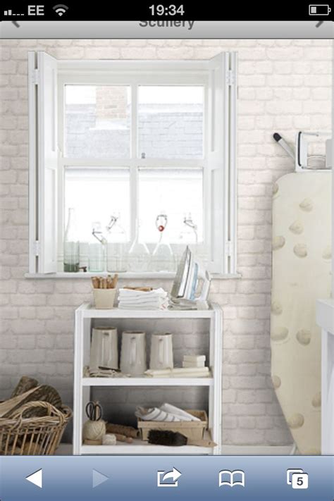 Brick Effect Wallpaper For Kitchen With White Silk Paint From