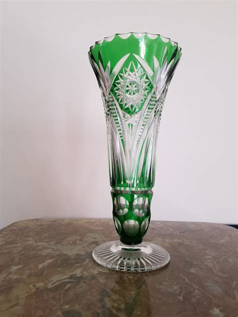 Vintage Emerald Green Bohemian Czech Glass Vase