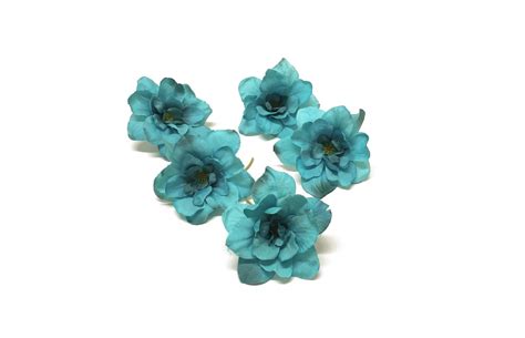 5 Turquoise Delphinium Blossoms Aqua Blue Green Artificial Etsy