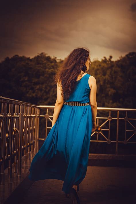 Hd Wallpaper Woman Wearing Blue Sleeveless Maxi Dress Girl In A Long