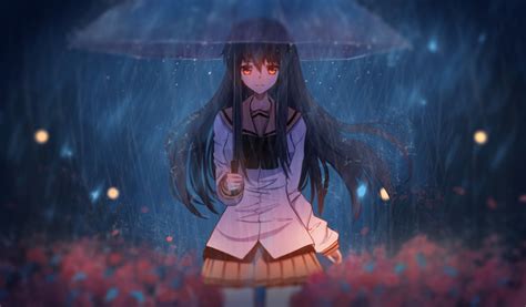 Download 1024x600 Wallpaper Anime Girl In Rain With