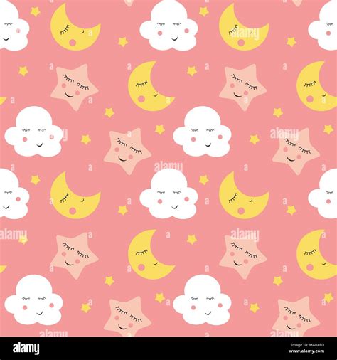 Cute Clouds Star And Moons Seamless Pattern Background Vector