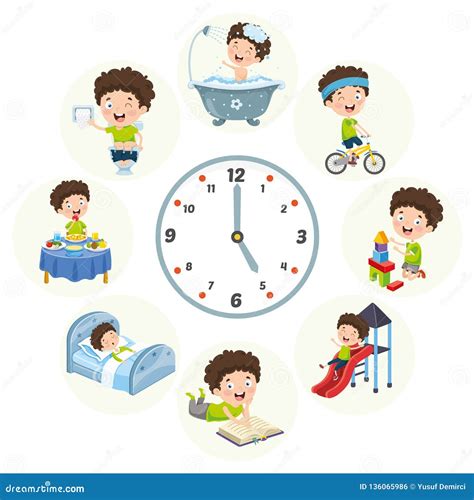Vector Illustration Of Kids Daily Routine Activities Cartoondealer