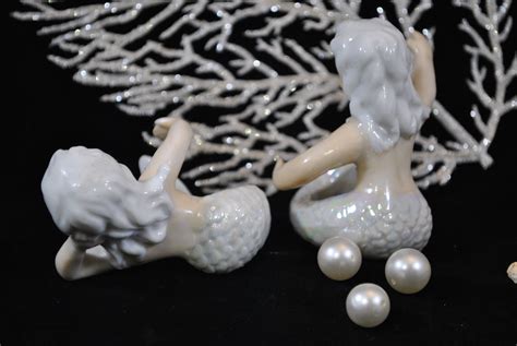 Set Of 2 Mermaid Candle Huggers In White Iridescent Ceramic Etsy