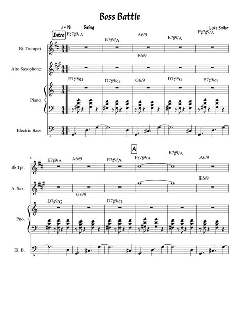 Boss Battle Sheet Music For Piano Trumpet In B Flat Saxophone Alto