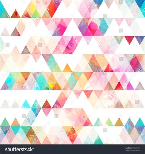 Rainbow Triangle Seamless Pattern With Grunge Effect Stock Vector