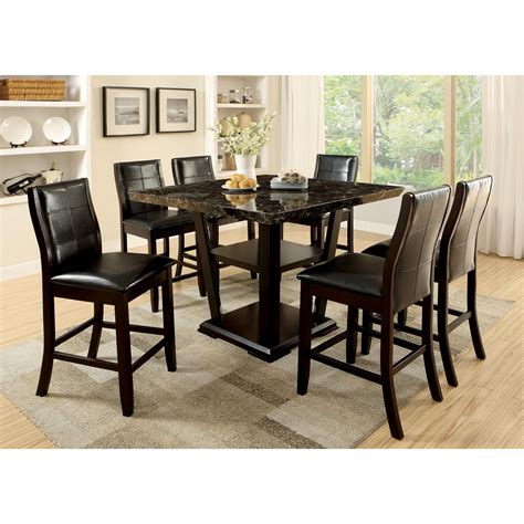 Furniture Of America Newrock 7 Piece Counter Height Faux Marble Dining