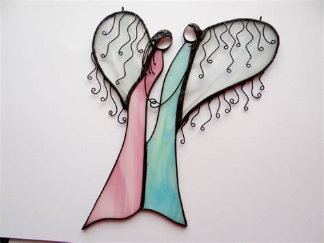 Pair Of Angels Stained Glass Suncatcher Glass Angels Newlyweds Etsy