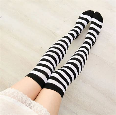 Kawaii Cotton Stockings Adorable Anime Cosplay Stripe Thigh Etsy