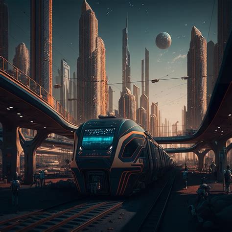 Premium Photo Futuristic Train In A Futuristic City
